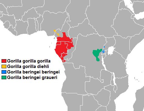 Rango de distribución de los gorilas.